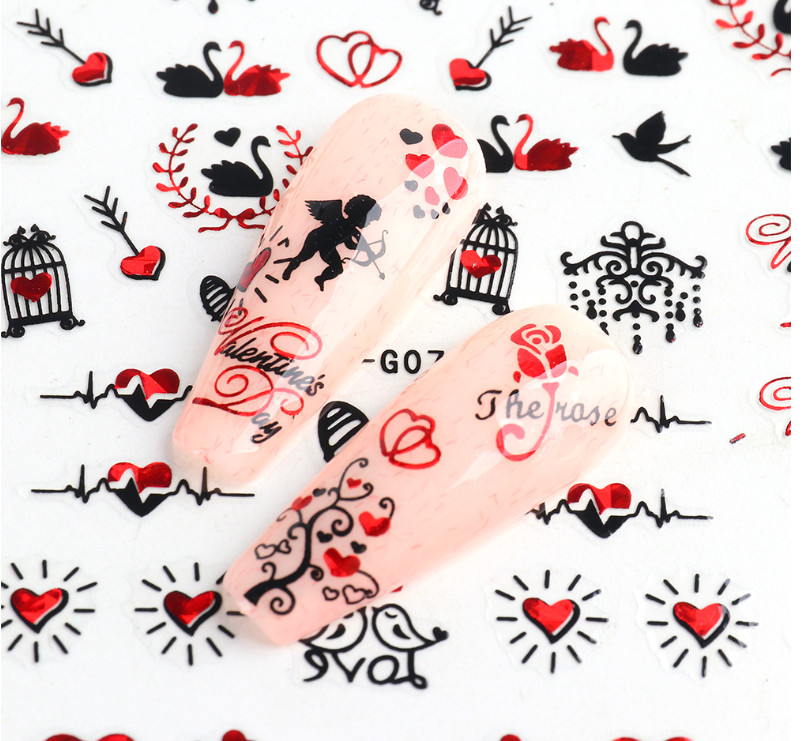 3D Nail Art Stickers Red Black Rose Flower Lace Heart Kiss Valentine Bride NH23