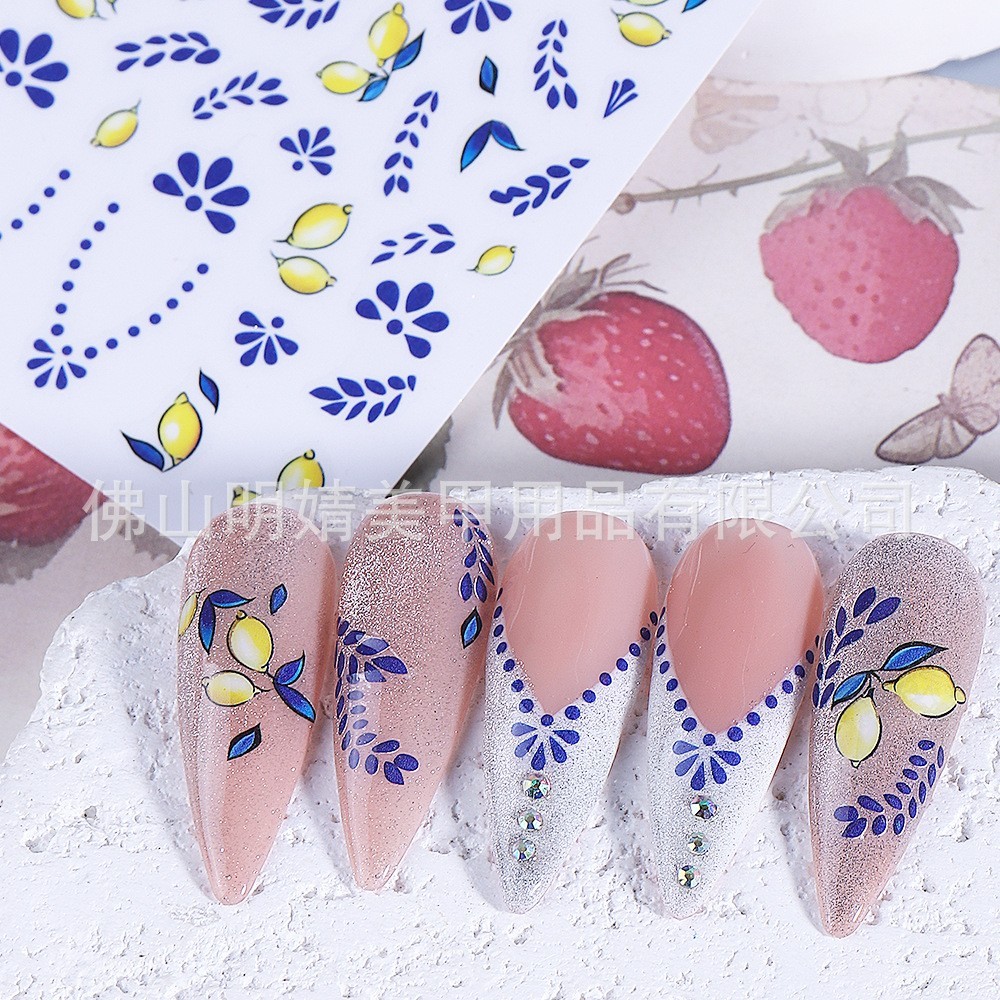 2Pcs Nail Art Stickers Decals Bohemian Fruit Yellow Flower Orange Manicure NH30