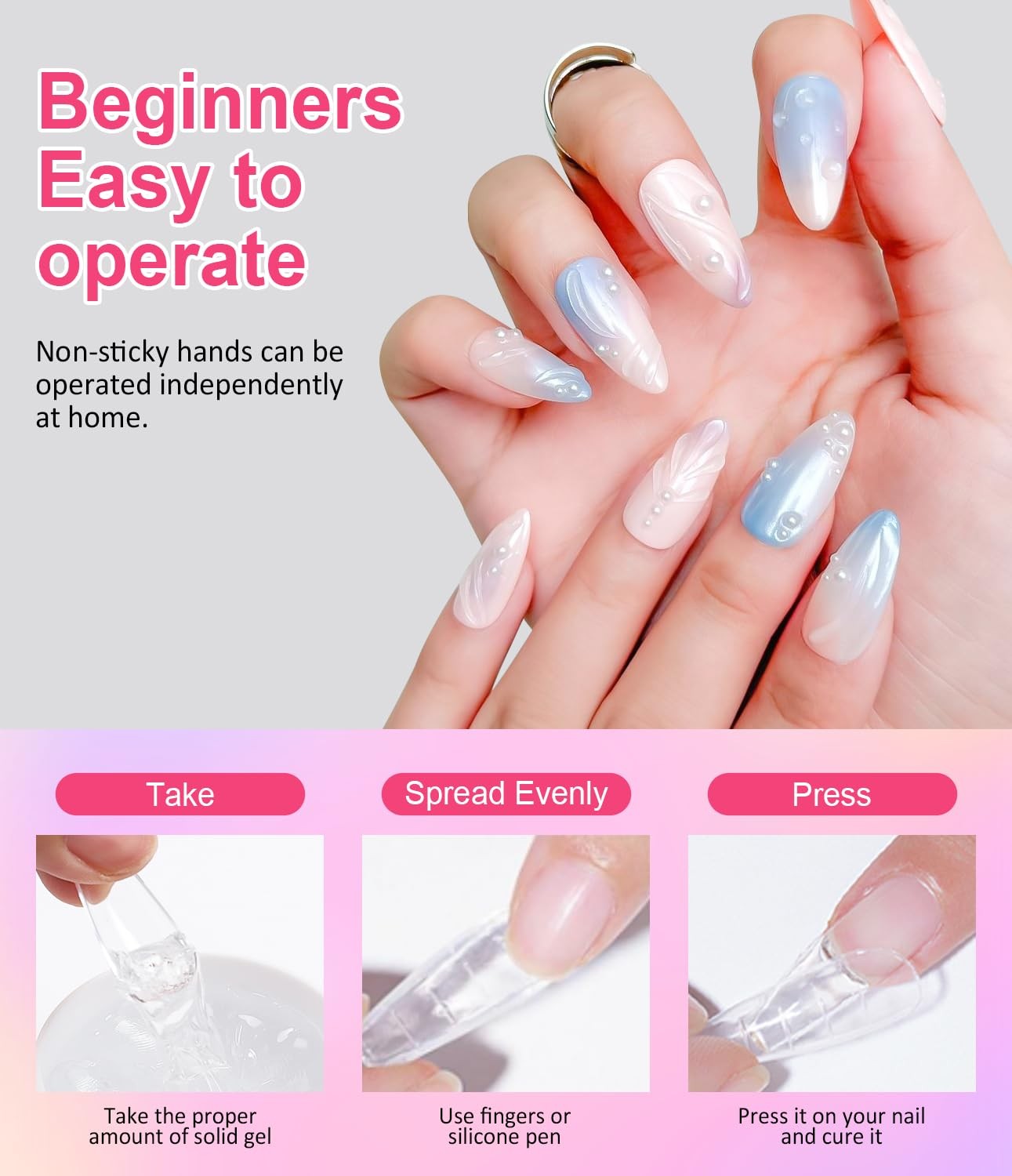 Solid Builder Gel For Nails – Non-Sticky Hand 3D Gel Nail Art Easy Shape 3D S…