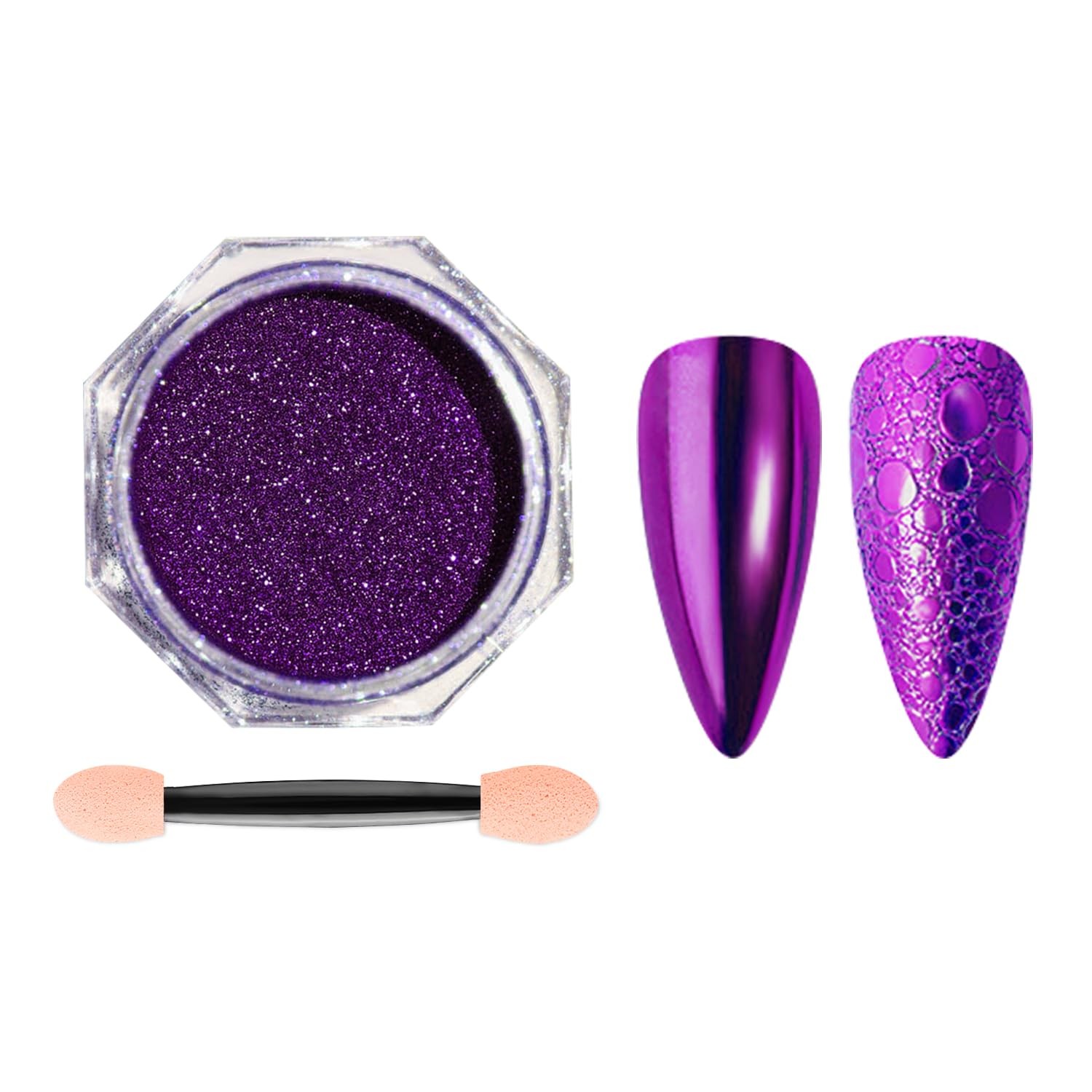 Holographic Purple Chrome Nail Powder Violet Metallic Mirror Effect Glazed Na…