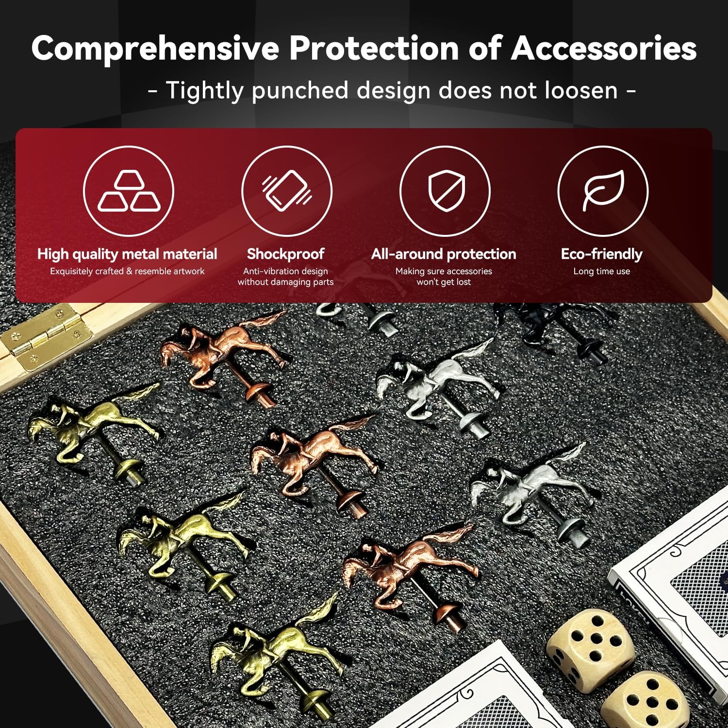 Large 23 inches Horse Racing Board Game with 11 Luxury Metal Medium, Black