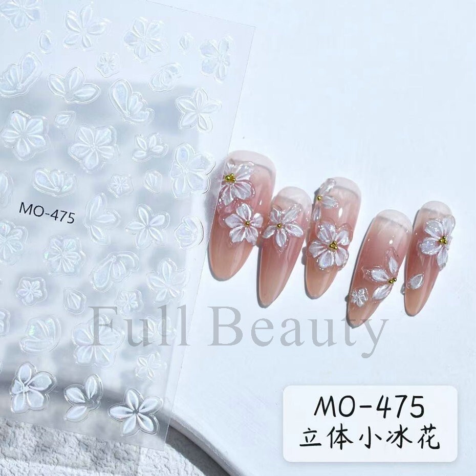 5D Red Pink Flower Camellia Nail Stickers Geometric Floral Butterfly Daisy Decal