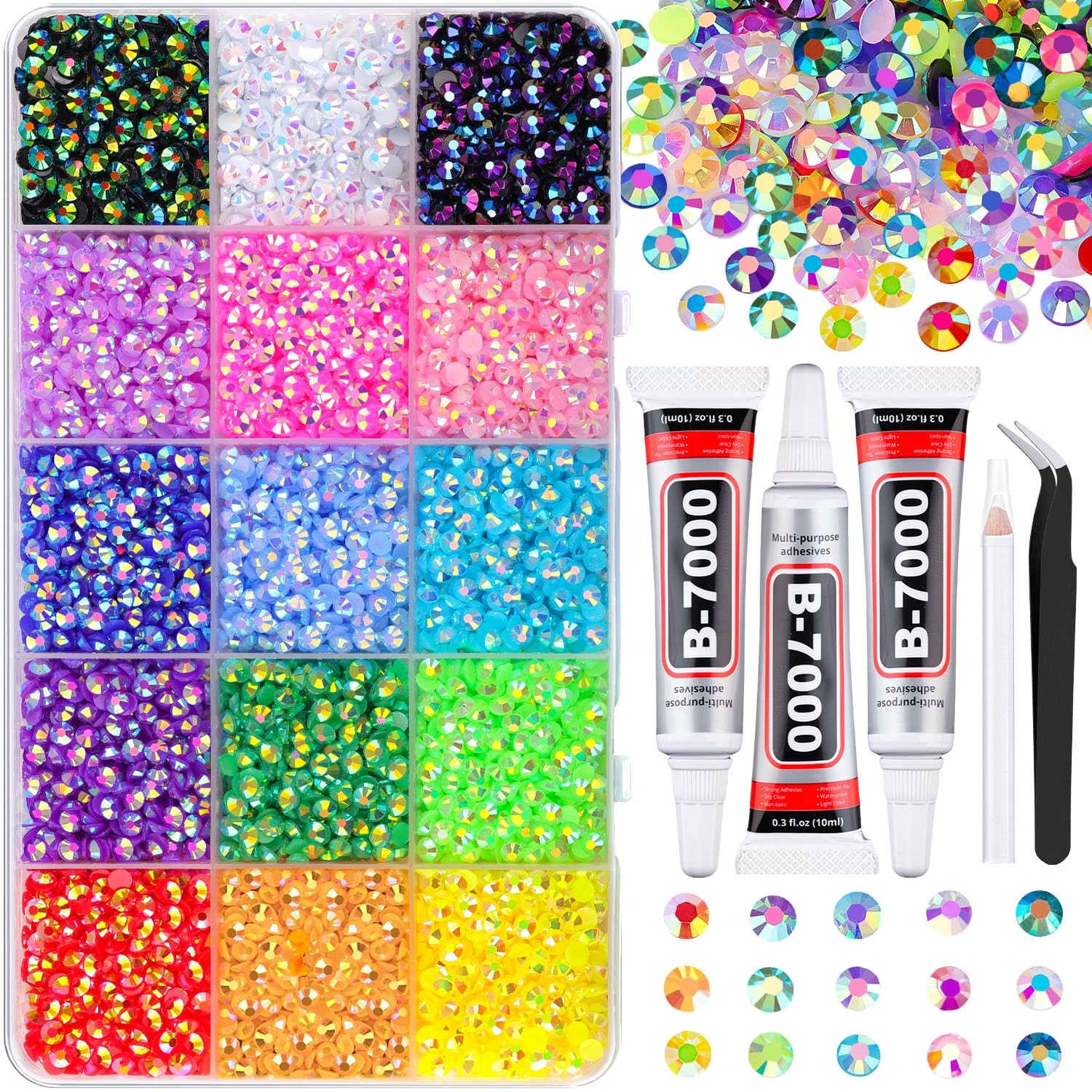 9000Pcs Resin Jelly Rhinestones for Crafting, MixedColor 4mm Flatback Gems, B…