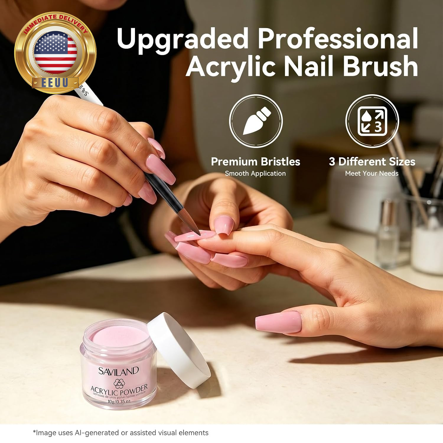 3Pcs Acrylic Nail Brush Set, Size 8/10/14 Kolinsky Acrylic Nail Brushes for Acry