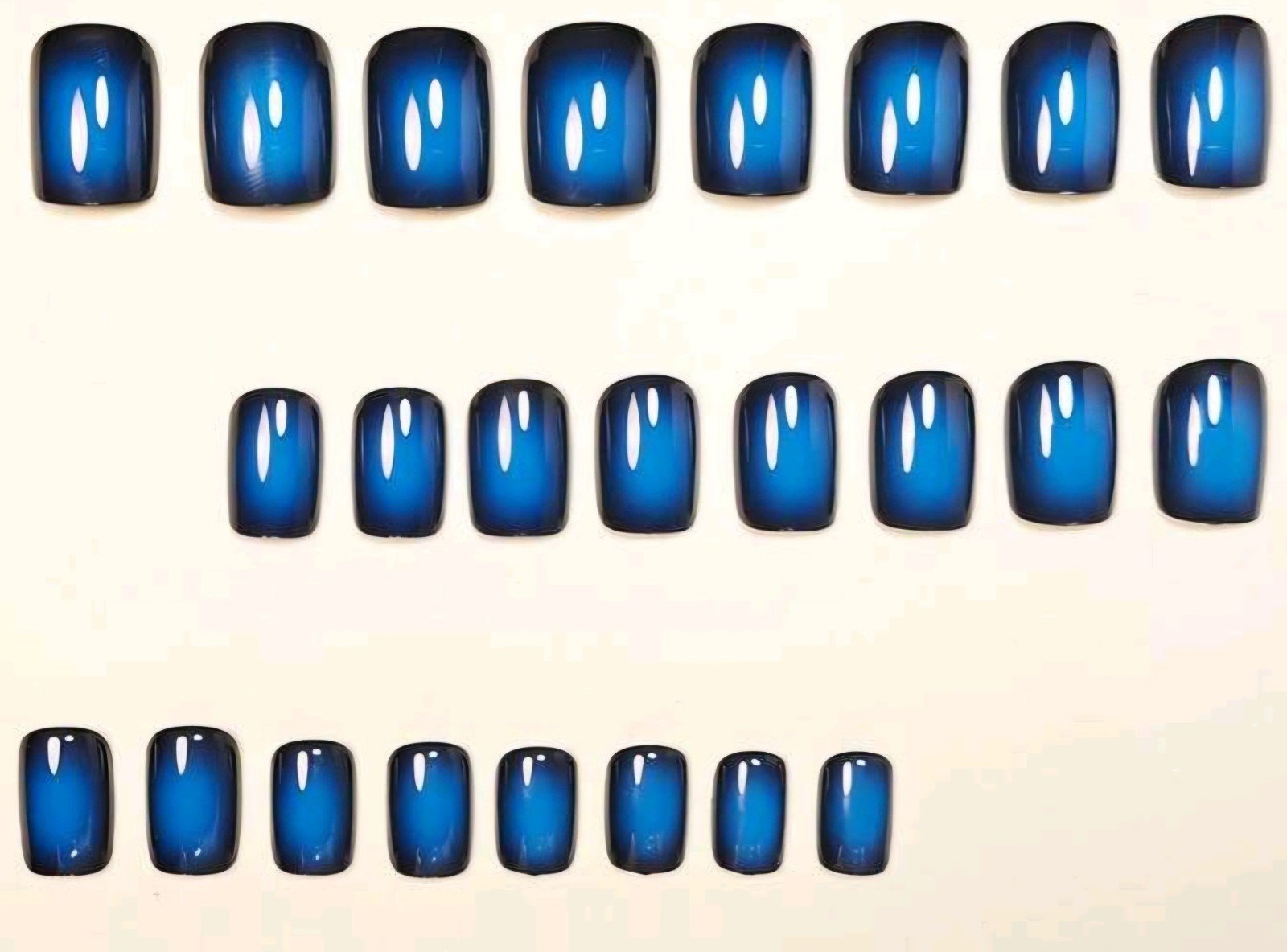 Press-On Nails Royal Blue Black French Styled Ombre Short Shiny Squared Finish
