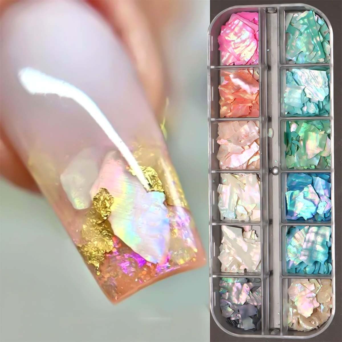 Aurora Shell Nail Glitter Flakes,Holographic Irregular Abalone Slices Sea She…