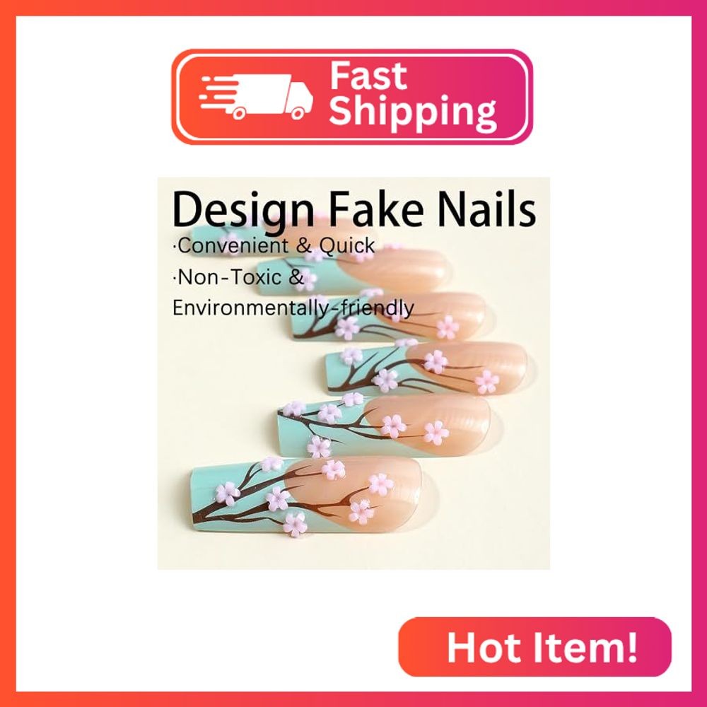 FOXIIU Press on Nails Coffin Long Length Glossy Full Cover Acrylic Coffin Shape