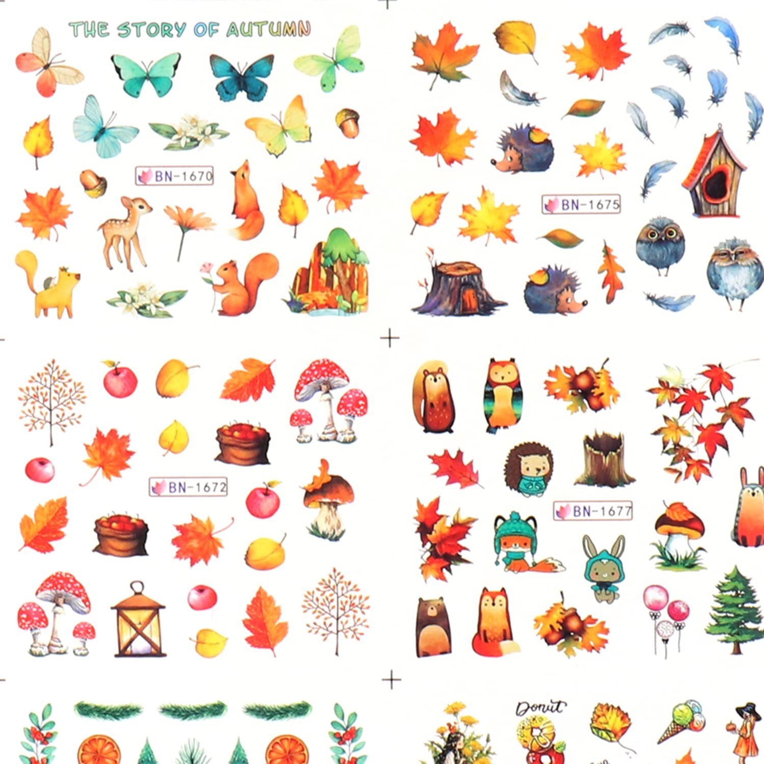 24 Sheets Fall Nail Art Decals, Holographic Autumn Leaf Water Transfer Decal …