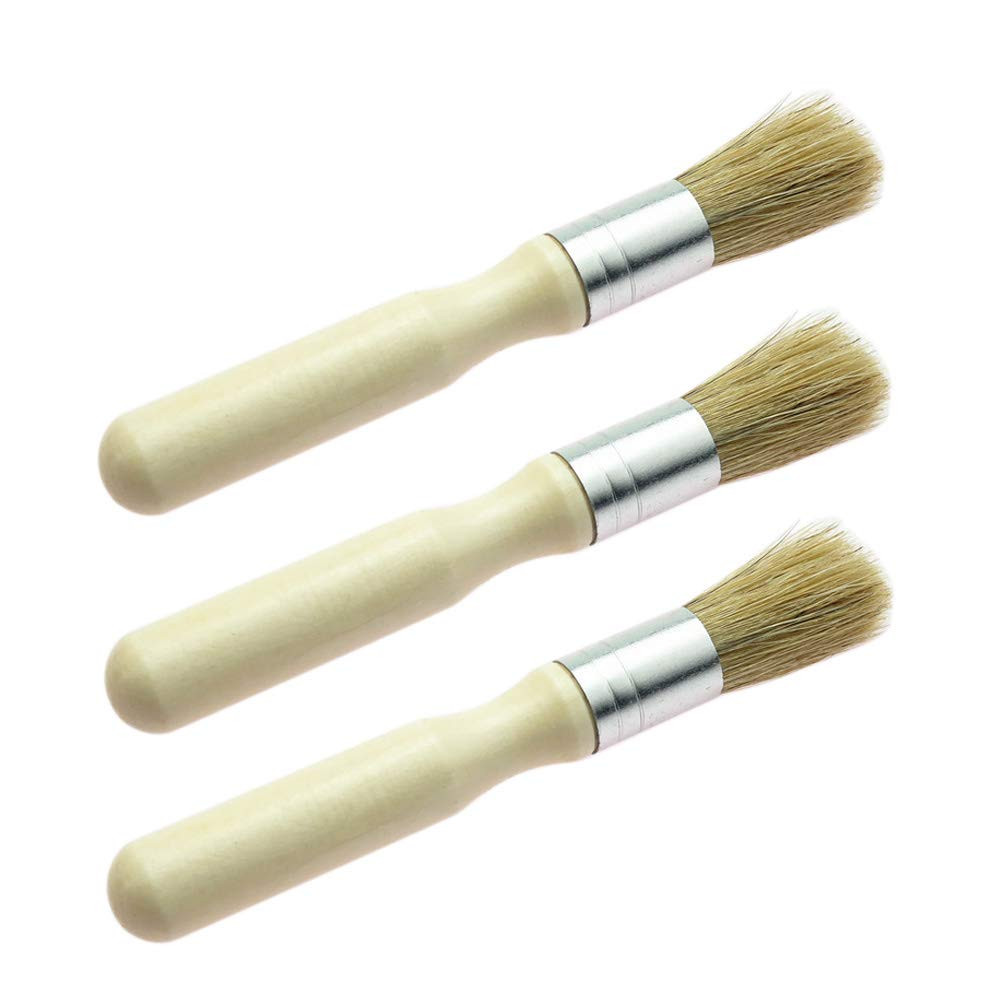 Glue Brush set,3 Pack Professional Narural Wooden Round Glue Wax Brush for Paint
