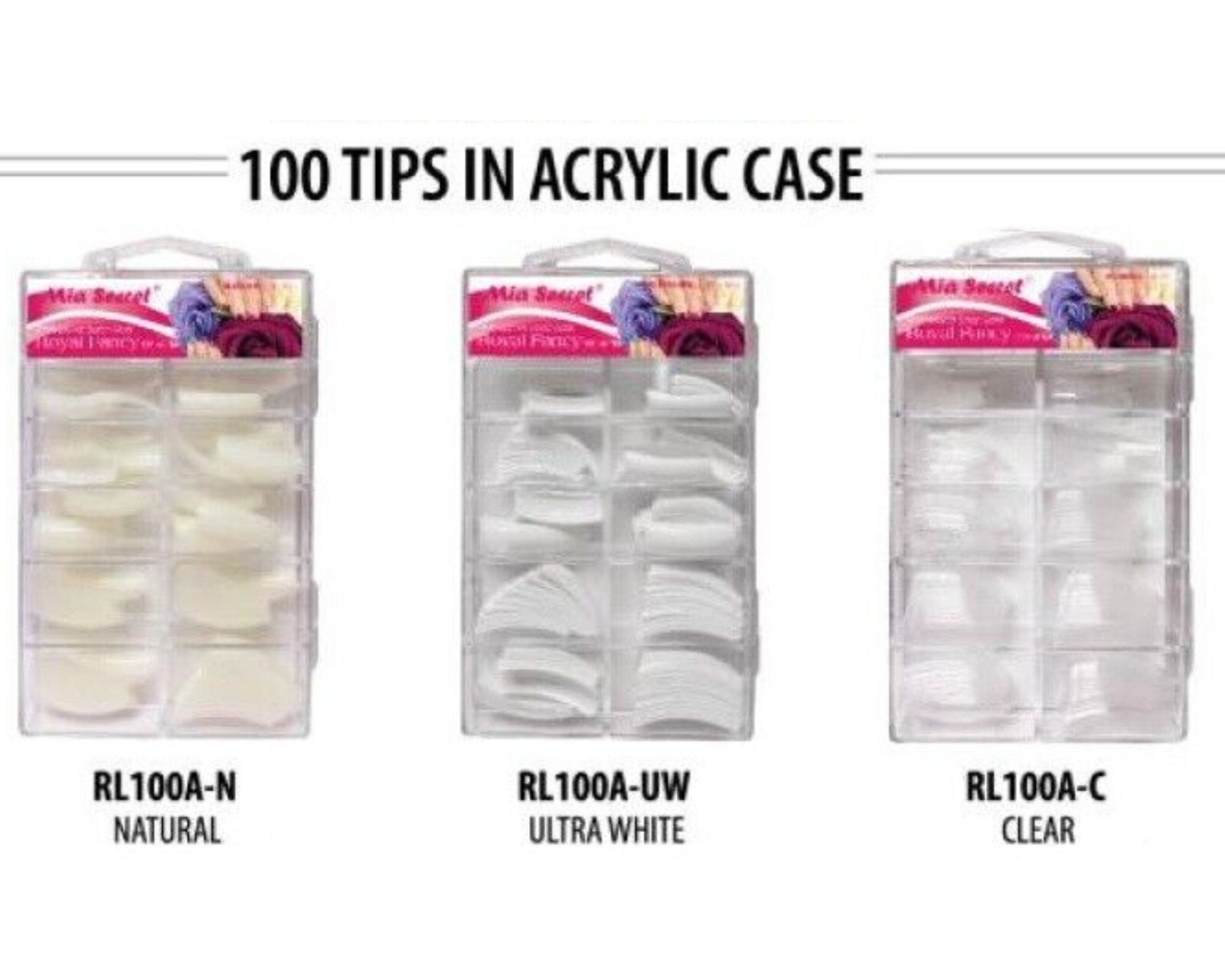 Mia Secret Royal Fancy (Ultra White, Natural, Clear 100 Nail Tips) 3pcs COMBO