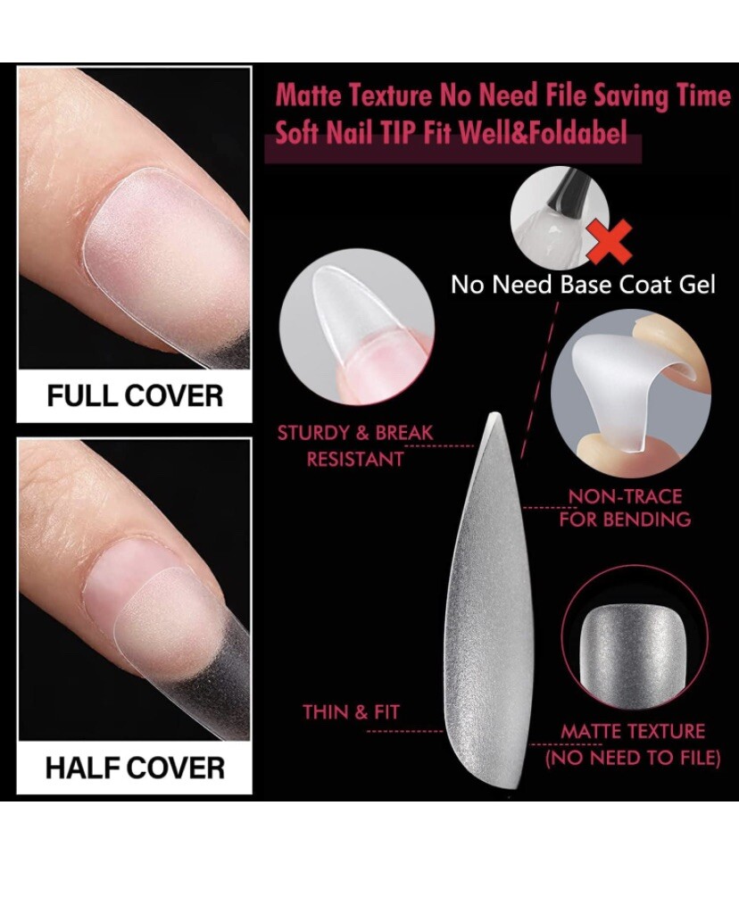 UNA GELLA Stiletto Round Nails Tips Press on Nails Base Tips 360pcs 15 Sizes