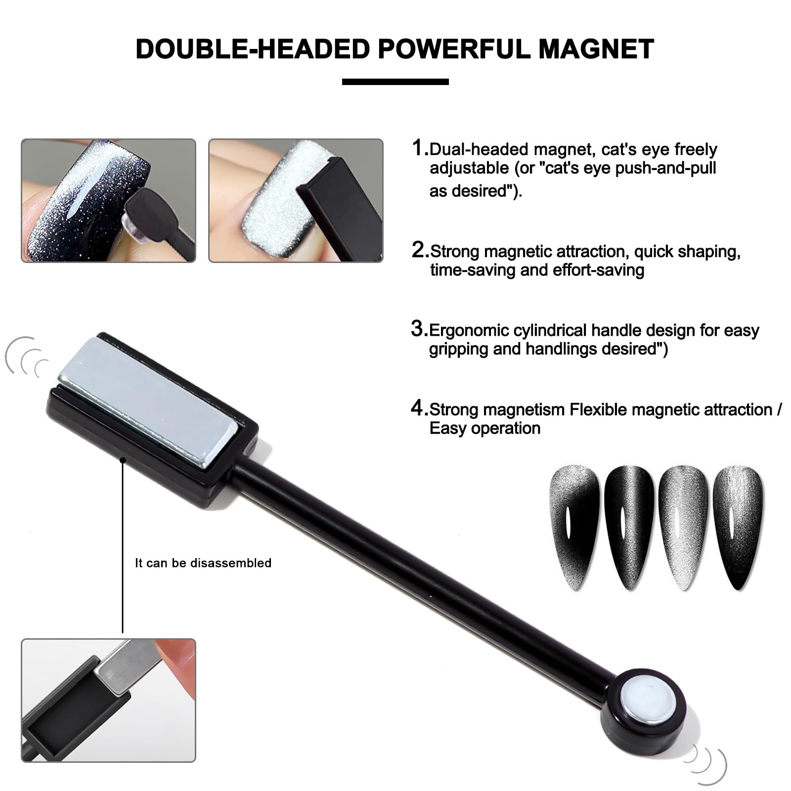 55Pcs Cat Eye Magnet for Nails, Cat Eye Gel Nail Polish Magnet Kit, Strong Magne