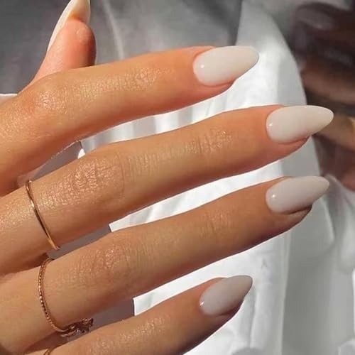 Milky White Acrylic Press on Nails Short Almond Shaped Acrylic 02-Short White