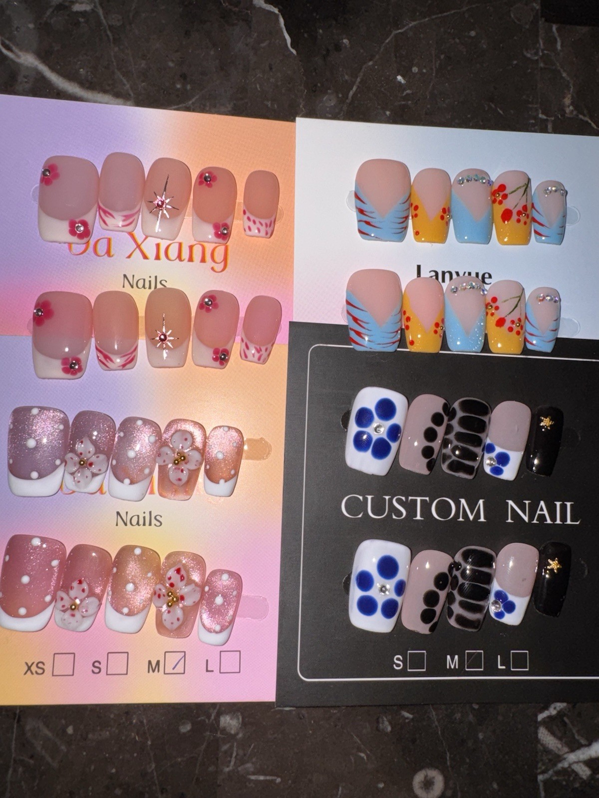 Handmade Press On Nails Square Size Medium Bundle Variety of Styles and Colors