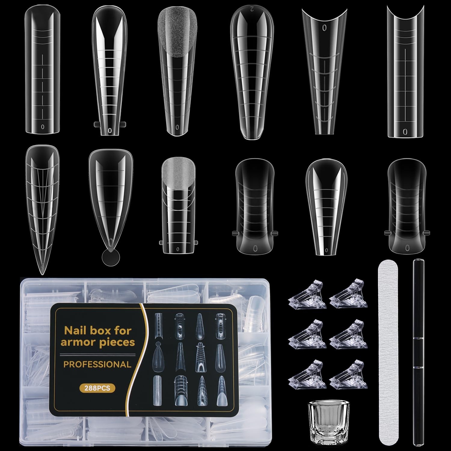 Kit de moldes para uñas dobles, 288 puntas de uñas de poligel, 12 estilos.