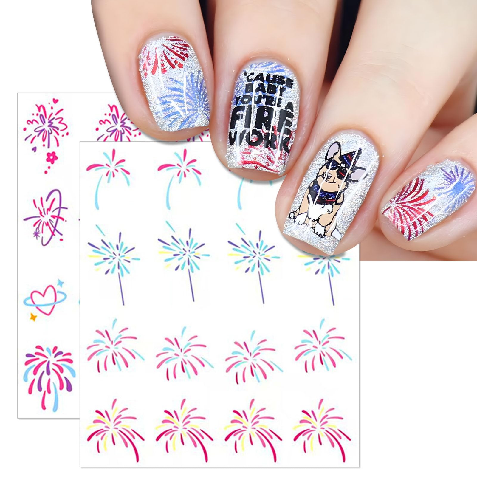 IDDFEVE 12 Sheets Firework Nail Decals Water Transfer Celebrating the New Ye…