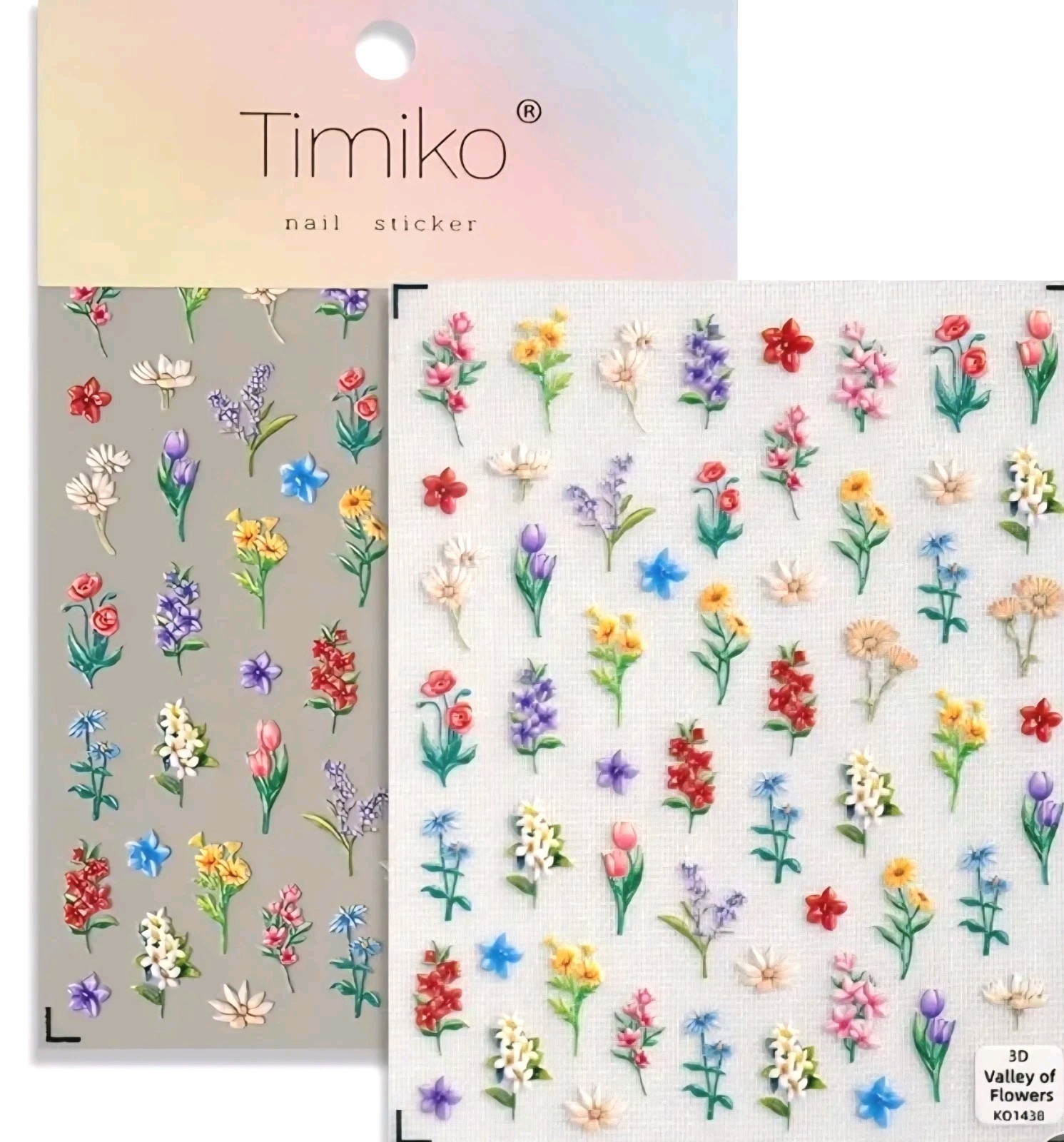 3D Floral Multicolor Nail Art Transfer Stickers Flowers Artistic Embossed Raised