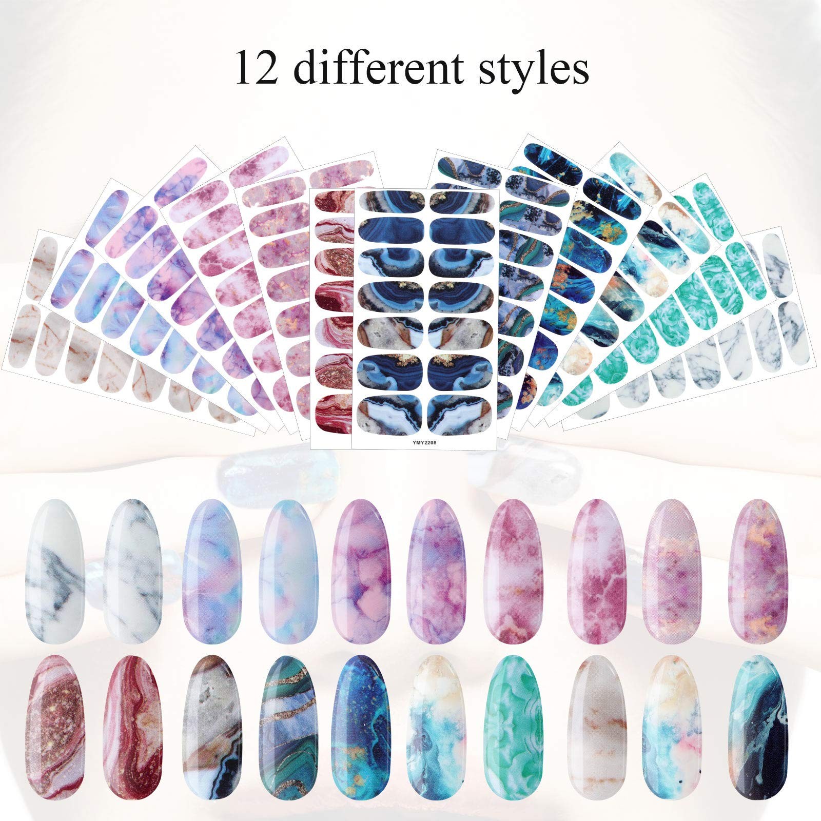 Maitys 168 Pcs 12 Sheets Full Wrap Nail Stickers Polish Strips Gradient Stickers
