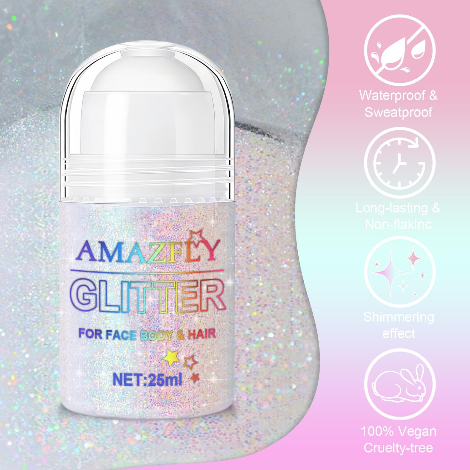 Roll-on Holographic Body Glitter Gel for Body, Hair, Face, Chameleon Color Ch…