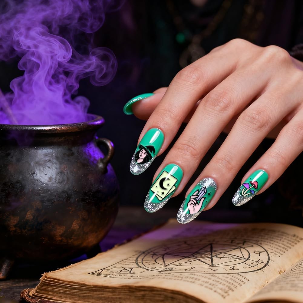 4pcs Magic Potion Nail Stamp Plate Witch Skull Nail Art Template Magic Crysta…