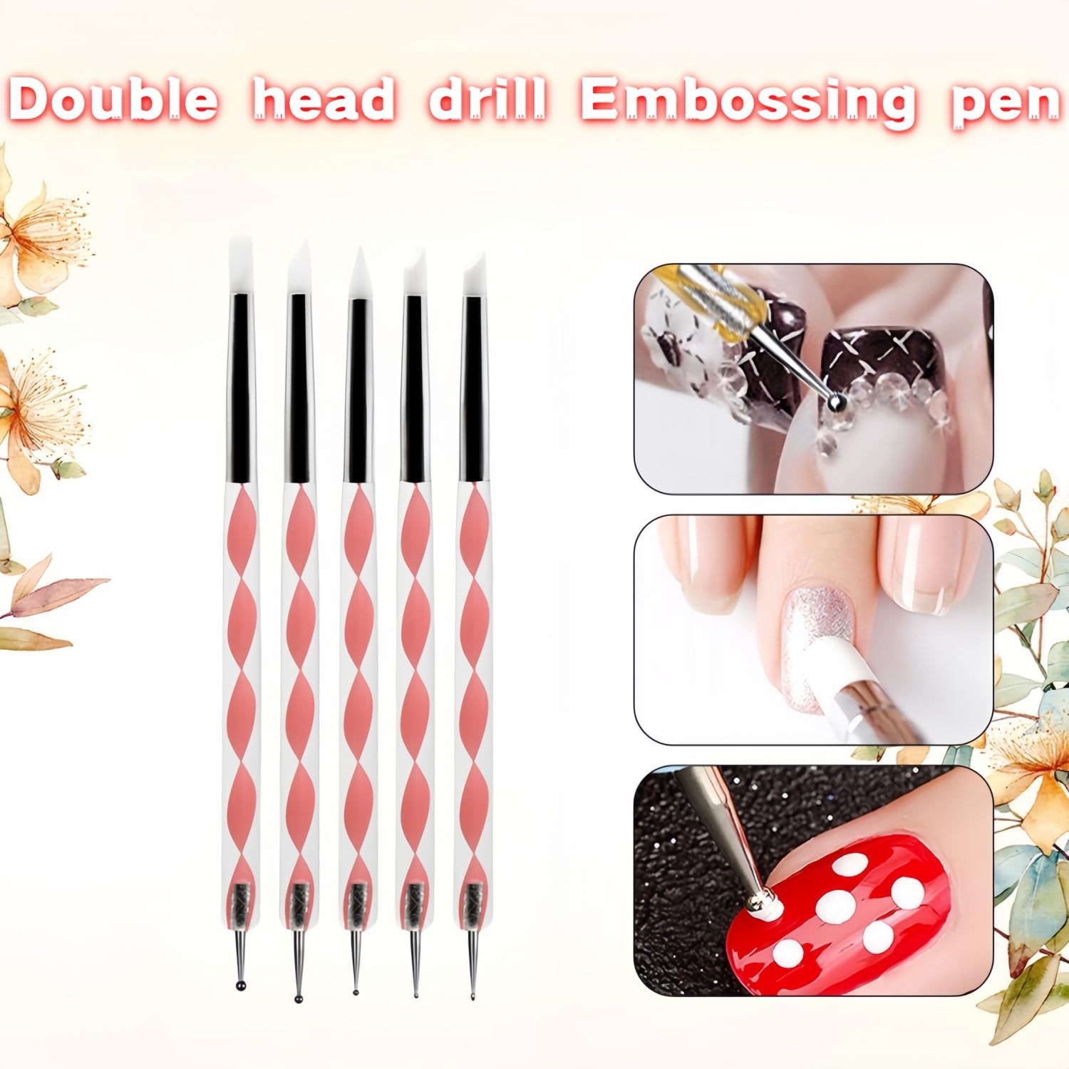 5PCS Dual-Ended Nail Art Dotting Tools – Silicone Sculpting Pens & Ball pink