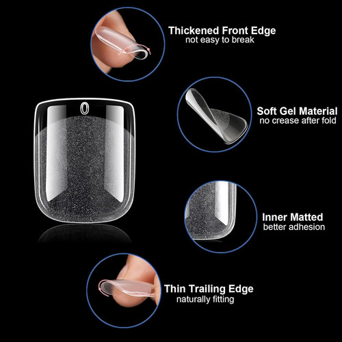 BlueZOO Soft Gel Nail Tips Extra Short Square Nails, Short, Clear