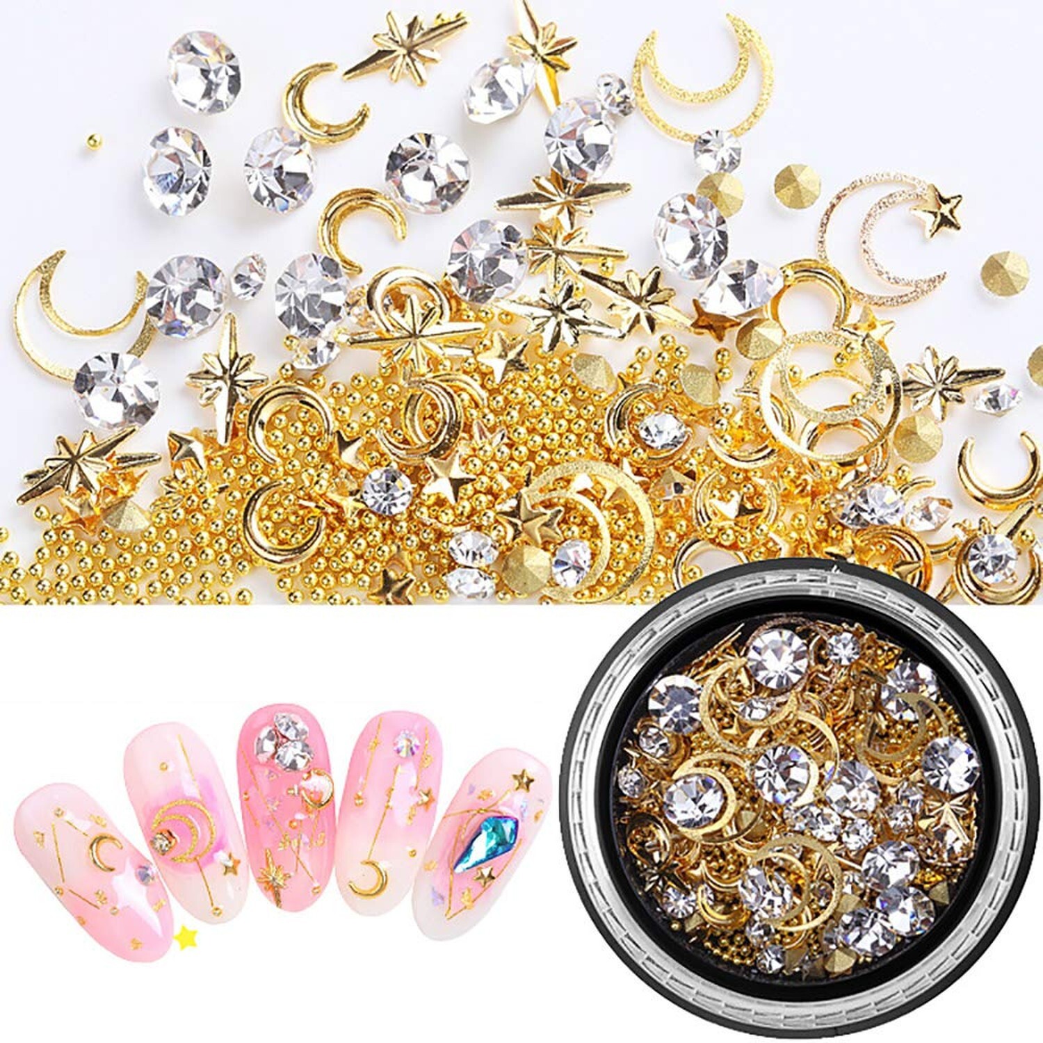 SILPECWEE 6 Boxes 3d Nail Rhinestones And Studs Gold Nail Rivets Set Nail Cry…