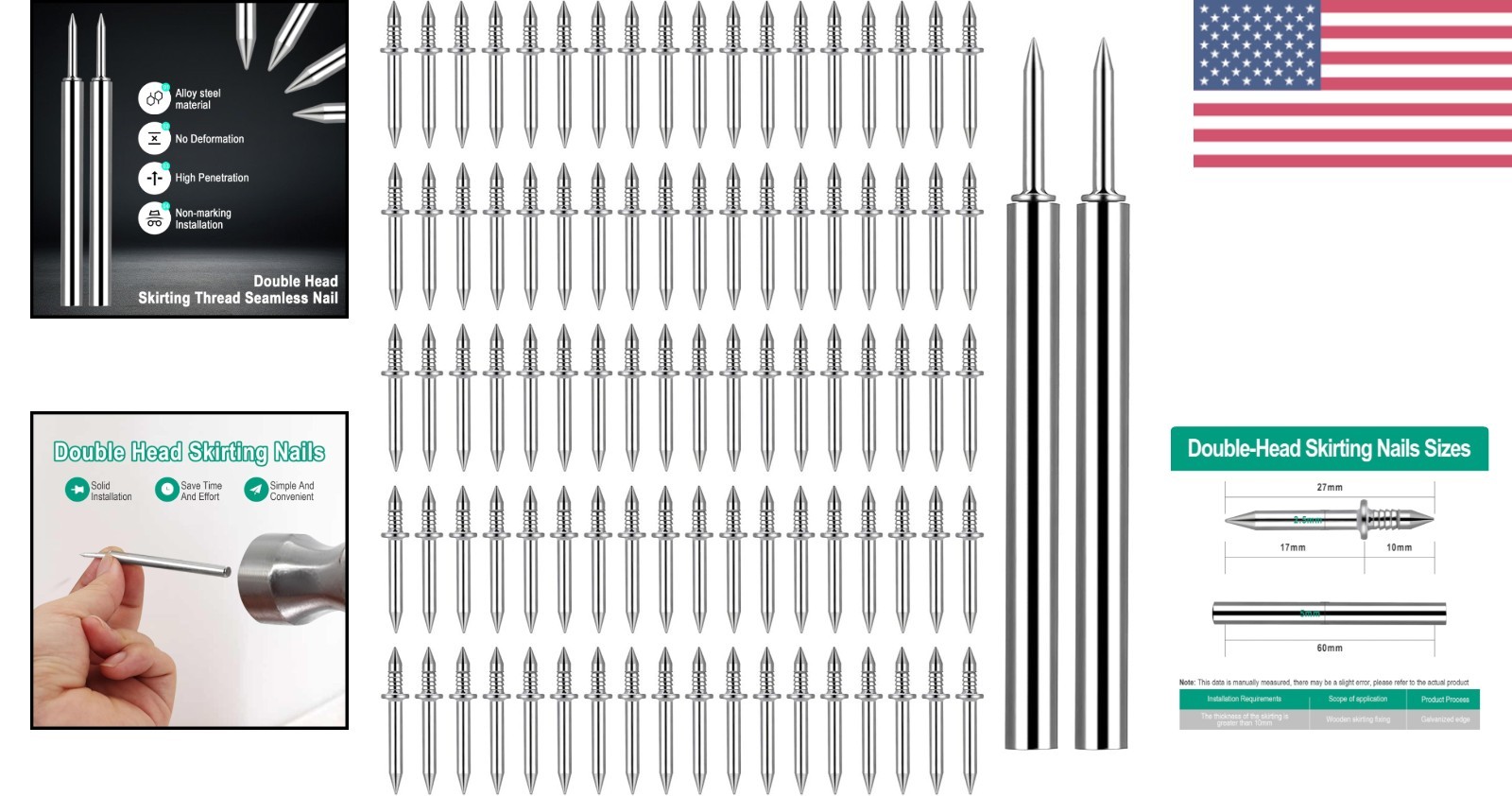 Double-Head Seamless Skirting Fasteners 250 Pcs with Tool – Easy DIY Renovations