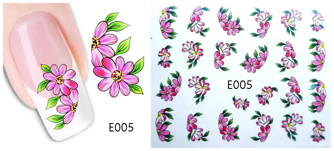 Nail art 3D Sticker Decal Stickers Pretty Flowers Pink Green E005