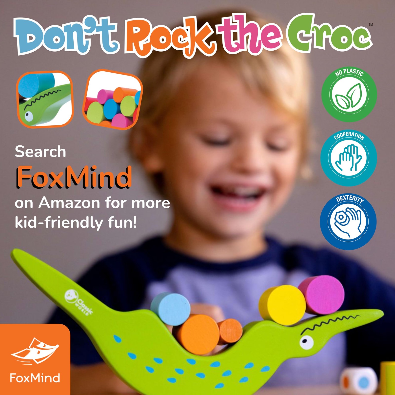 FoxMind Games Don’t Rock The Croc, Toddler One Size, Green, Red, Yellow, Blue