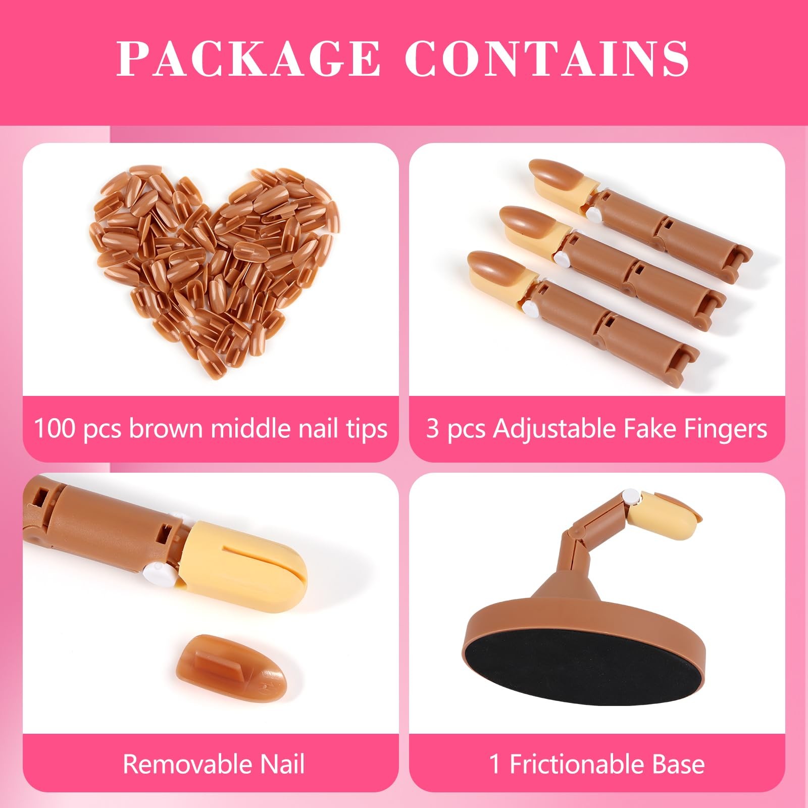 Practice Fingers Hand Acrylic Nails: 3PCS Fake to 10Cm*8Cm*6Cm, Brown