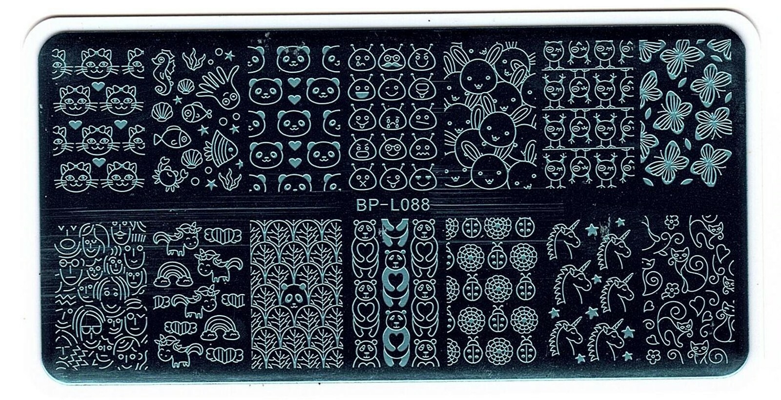 Cartoon Unicorn Aliens Panda Rectangle Nail Art Image Plate BP-L088
