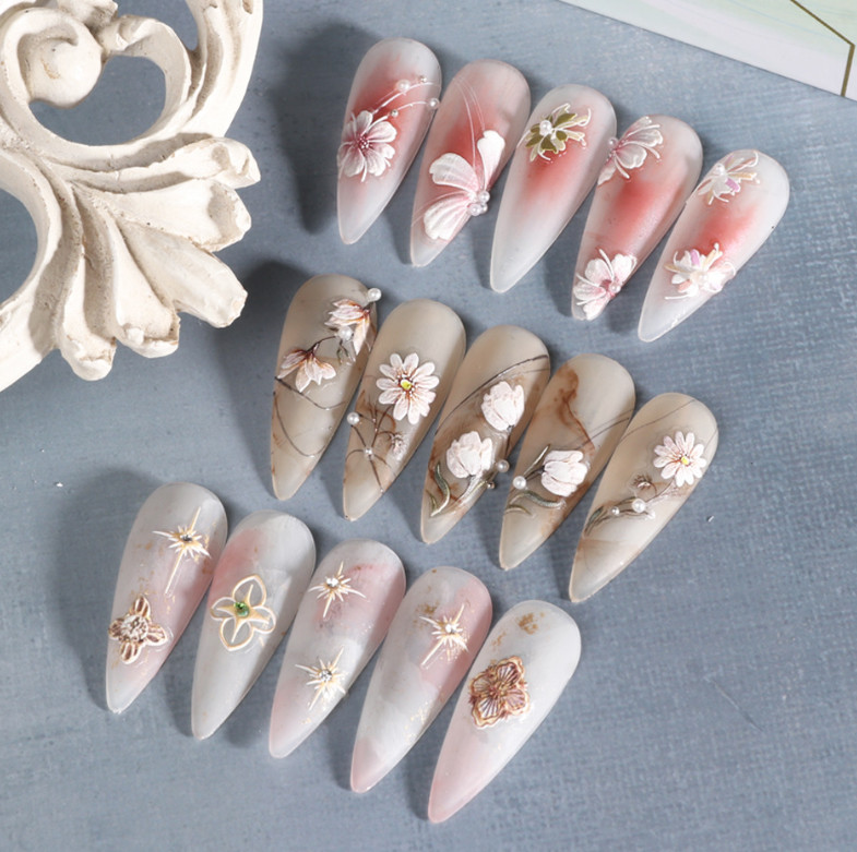 5D Camellia Gradient Pink Nails Stickers Embossed Pentapetal Flowers Fairy NS49