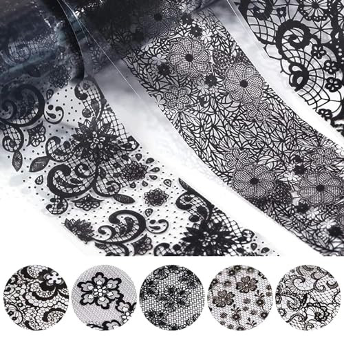 2 Boxes 20 Rolls White&Black Lace Nail Foil Sheets Holographic Nail Art Foil