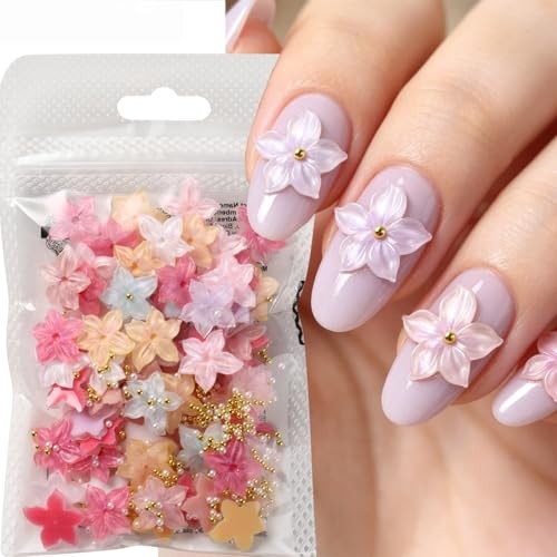 120Pcs Summer Flower Nail Art Charms 3D Colorful Hibiscus Flowers Nail style05