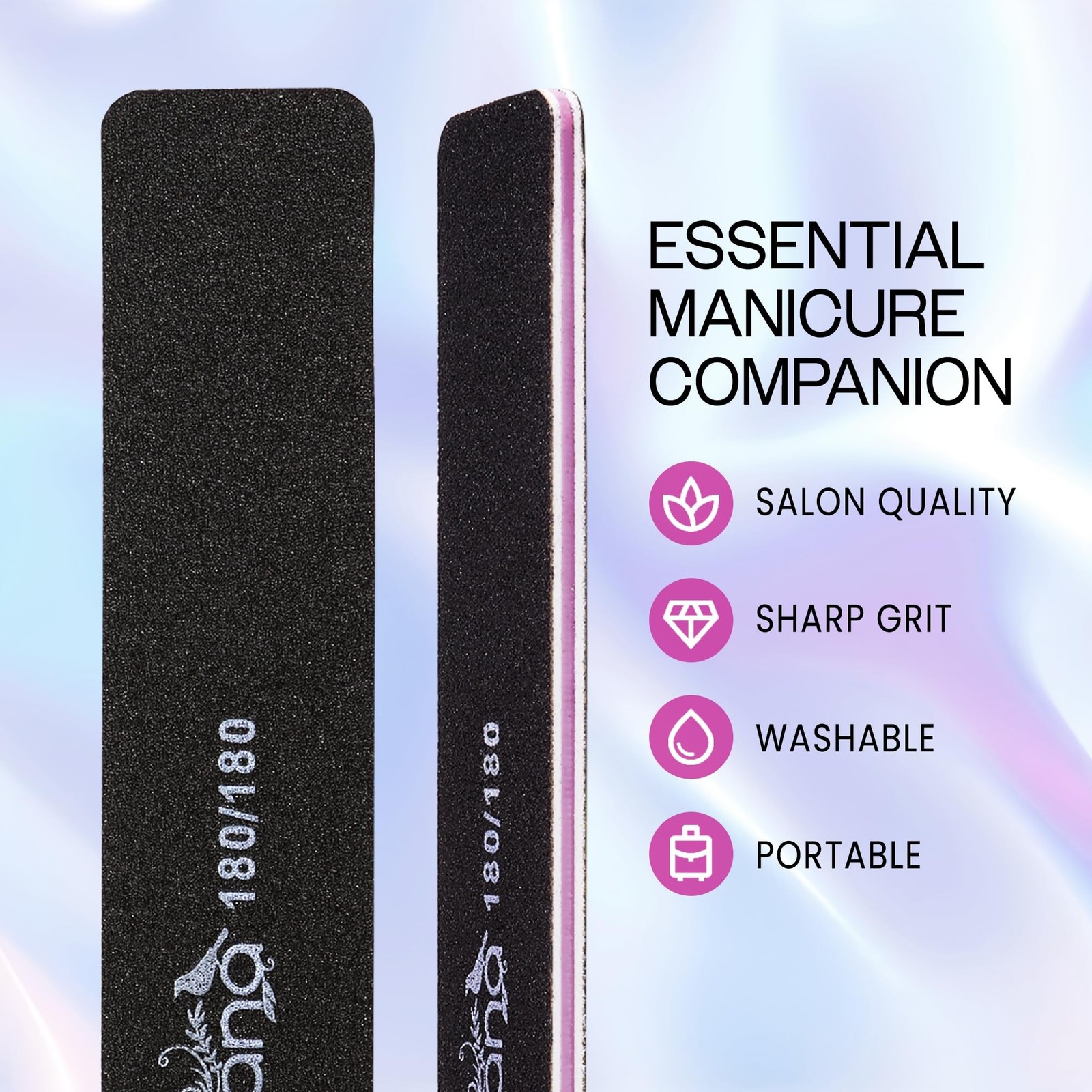 10PCS Jumbo Size PANA Professional Double Sided Nail Files – Black, 180/180 G…