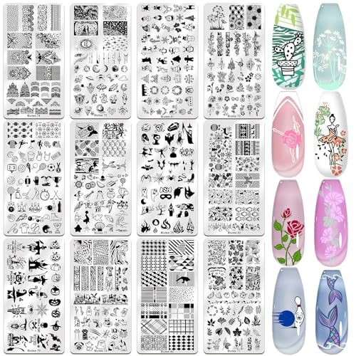 Nail Art Stamping Plate Set Nail Stamping Kit with Silicone Nail Stamper 15PCS
