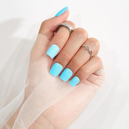 Short Summer Square Teal Blue Nails – Sheer Sheer