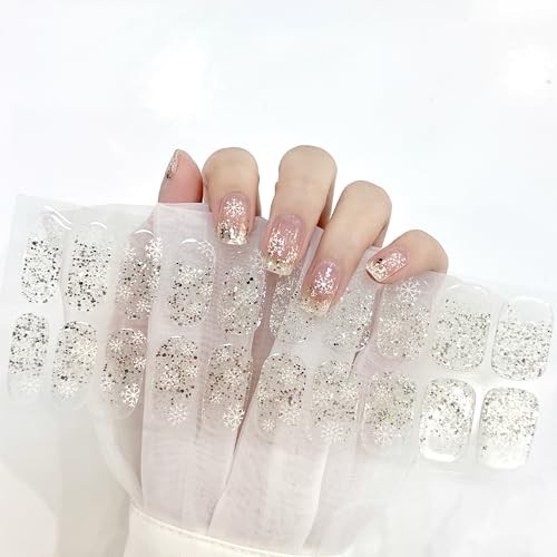 Semi Cured Gel Nail Strips Christmas Nail Stickers Clear with Snowflakes