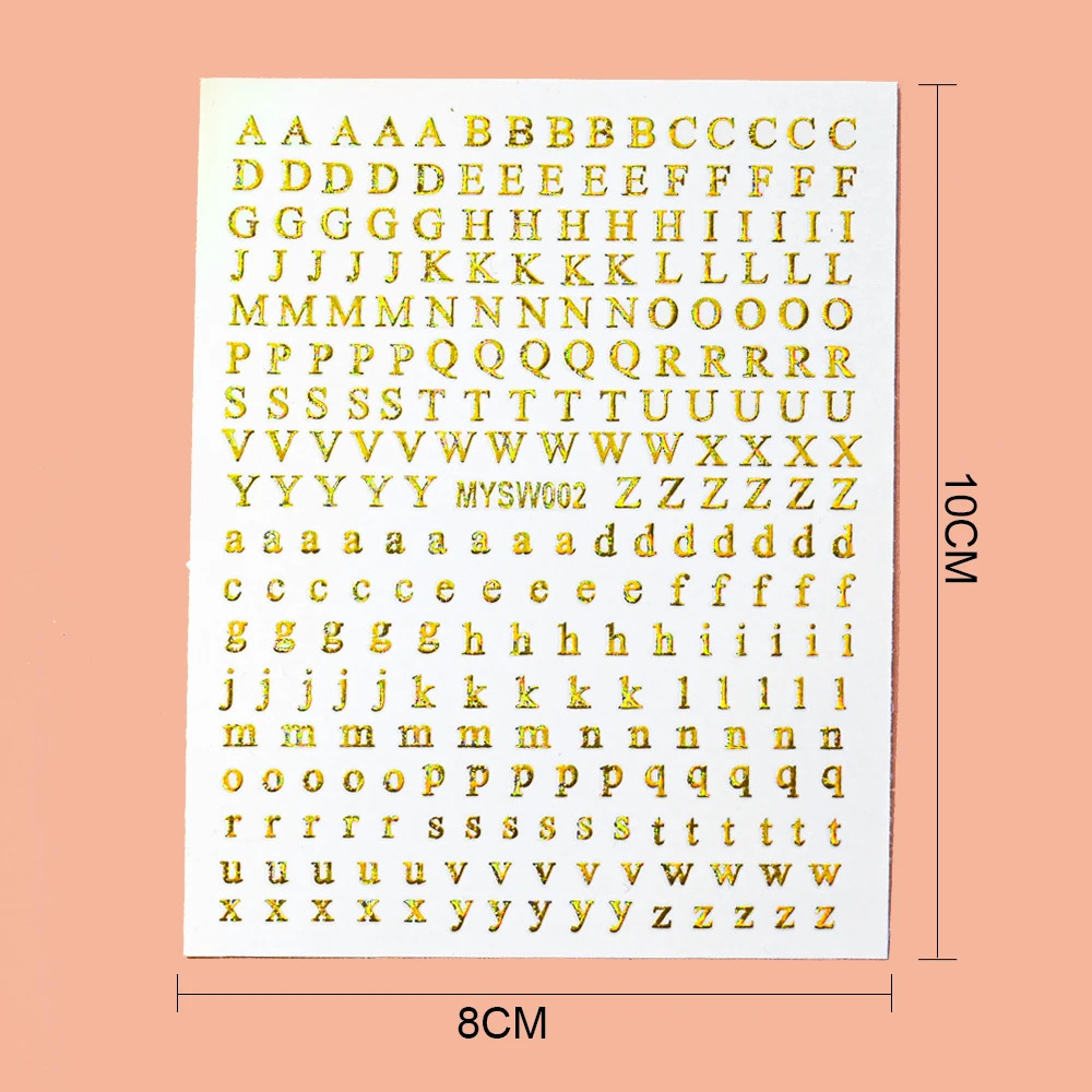 1Pc 3D Alphabet Nail Sticker Laser Silver/Gold 26 English Letters Nail Art Decal