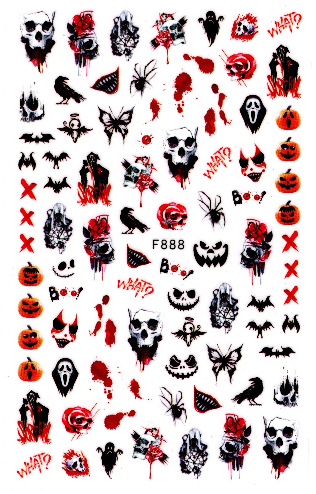 Nail Art 3D Decal Stickers skull spider blood stains crow pumpkin face bat F888