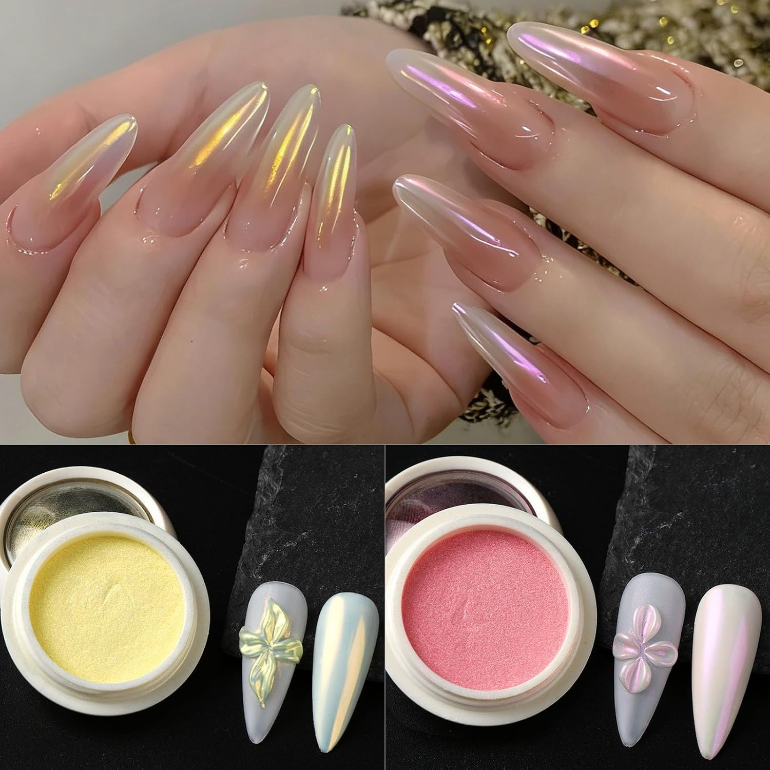 10Pcs Aurora Chrome Nail Powder Set,Iridescent Mermaid Moonlight Metallic Mirror