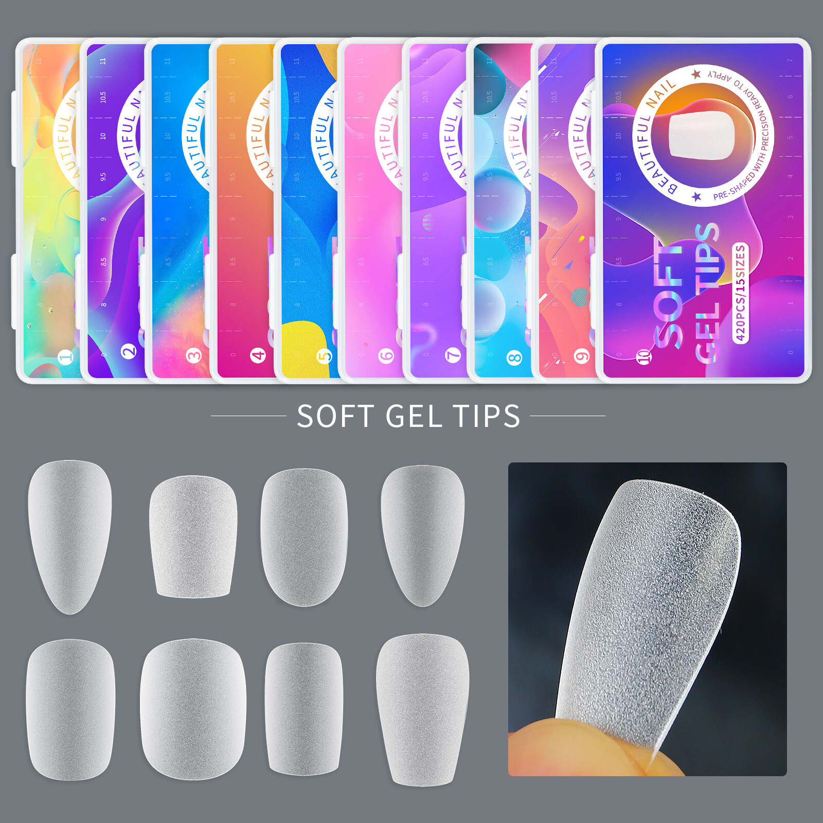 Matte Soft Gel Full Cover Nail Tips 420 Pcs Acrylic Fake Nails Oval Coffin DIY