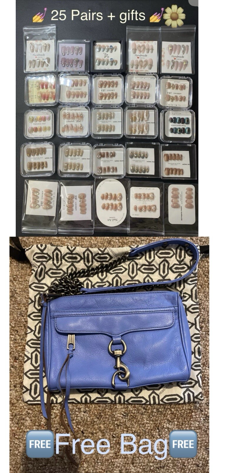 25 Pairs LOT-Handmade Press On Nails Reusable Size S Rebecca Minkoff Bag