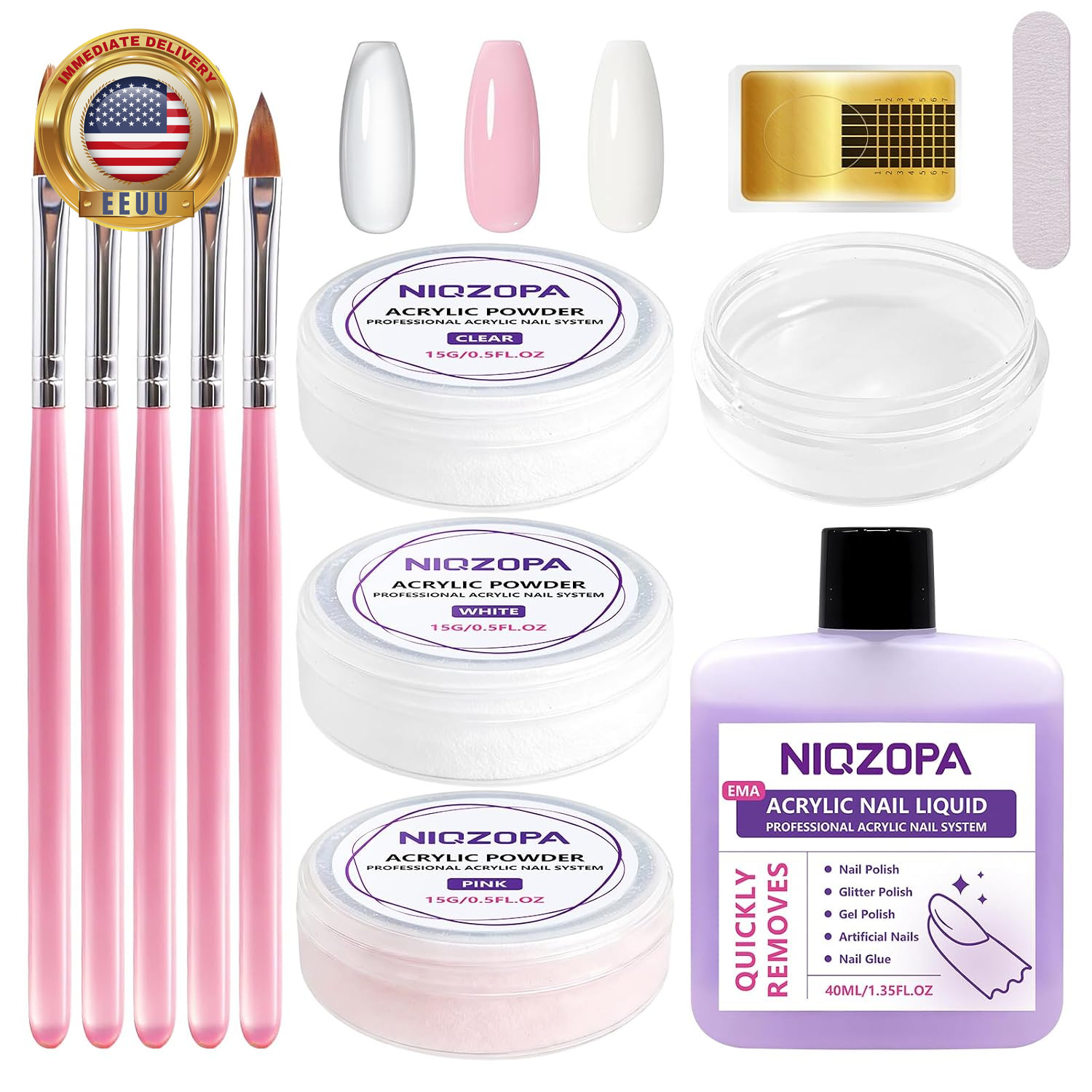 Acrylic Nail Kit for Beginners: Clear White Pink Powder and Liquid Set – Profess