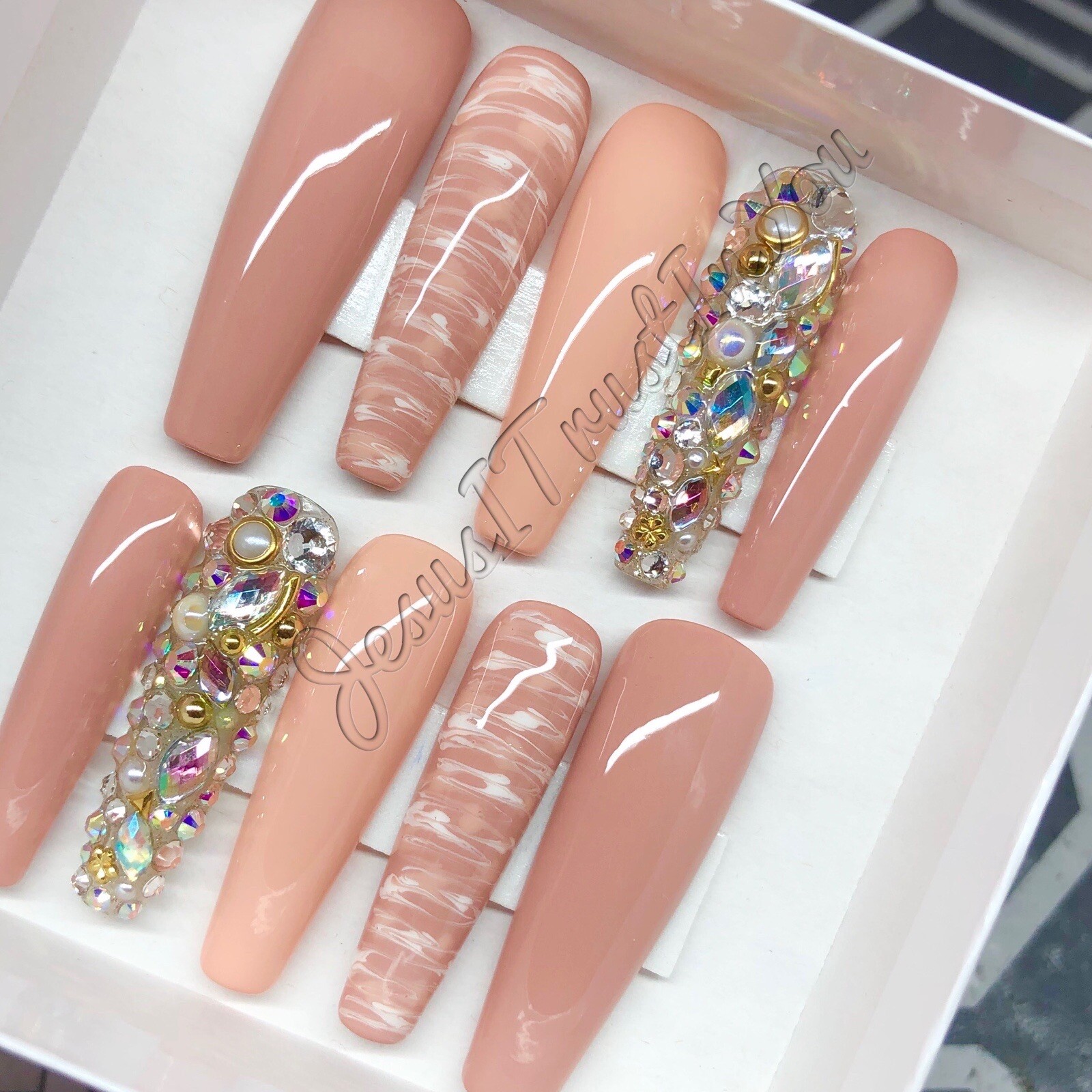 BLESSED – 2X XXL BALLERINA GEL PRESS ON NAILS GLUE ON NAILS