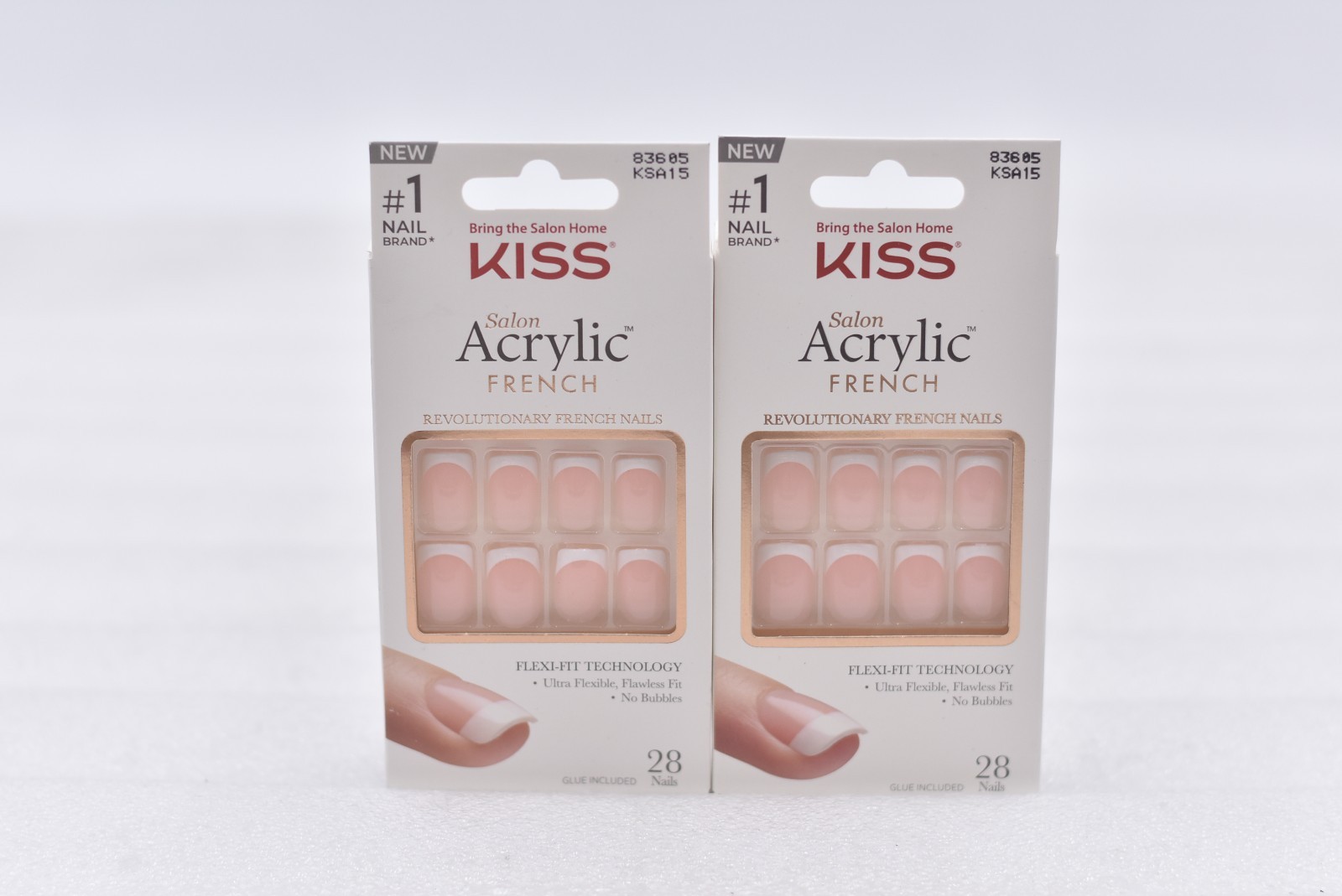 Lot of 2 Kiss Salon Acrylic French KSA15 Short Nails – 28 Nails