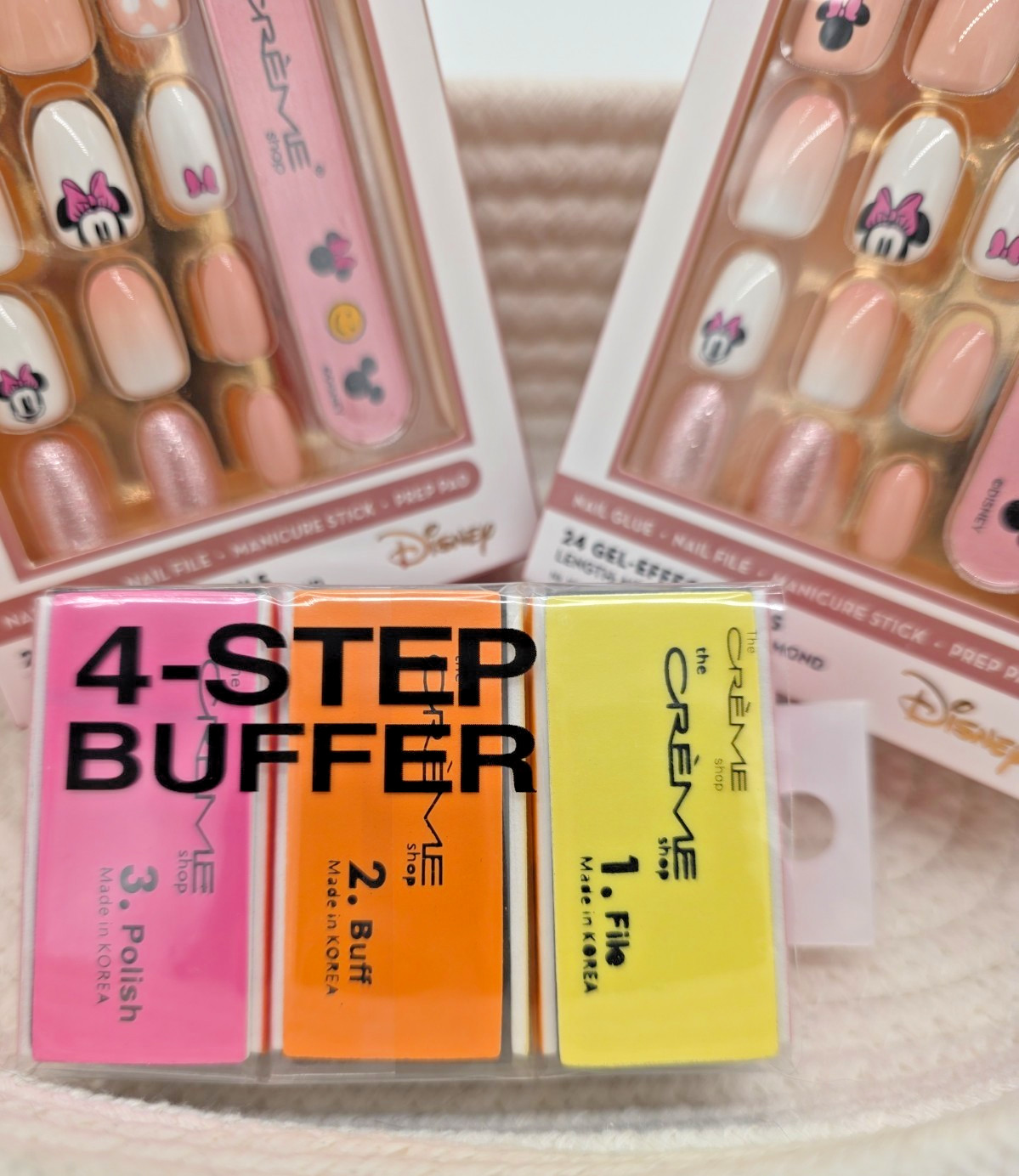 The Crème Shop Minnie Mouse Press-On Nails Set of 2 w 4-Step Nail Buffer Bundle