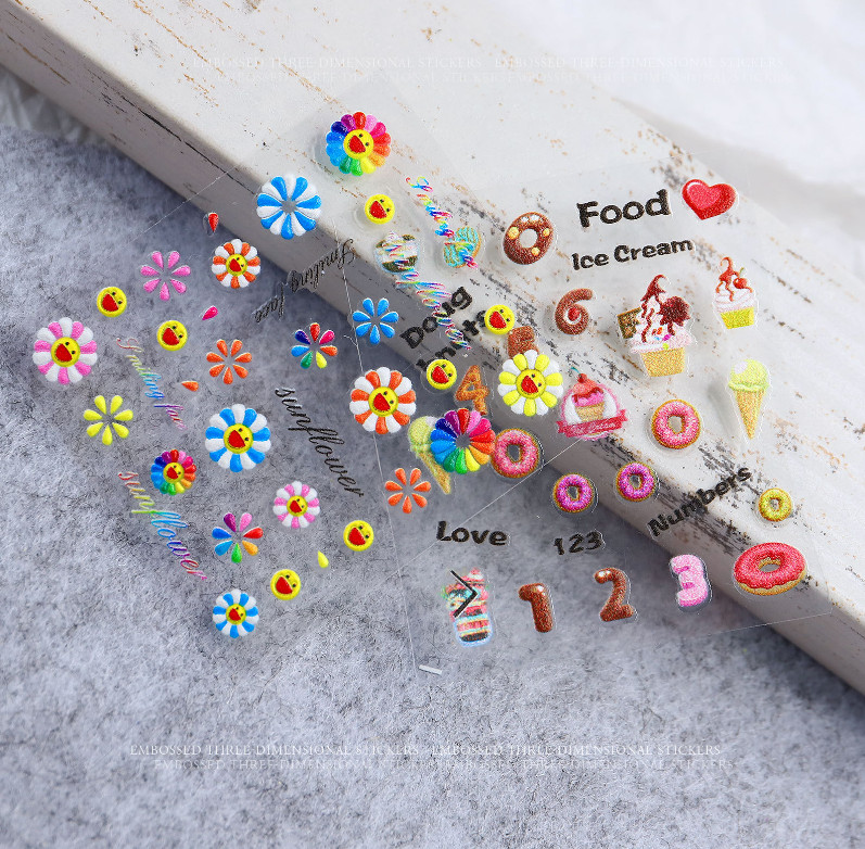 6 Sheets Set Happy Face Food Cookie Flower Decal Manicure Nail Art Stickers NH6
