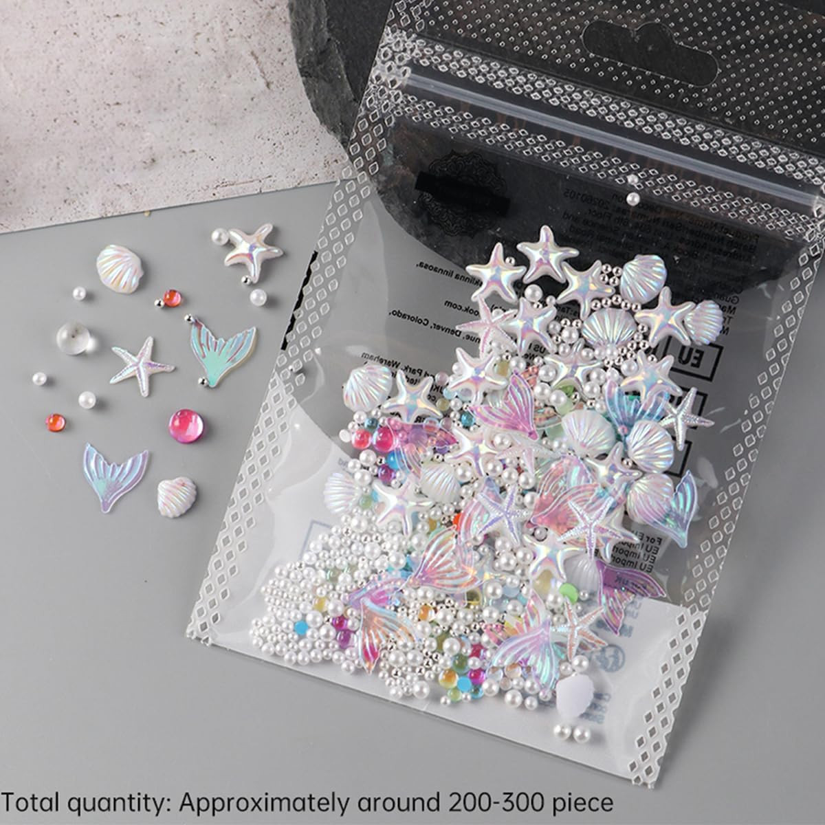 200Pcs 3D Aurora Beach Nail Charms Set Summer Ocean Nail Art Charms with Mermaid